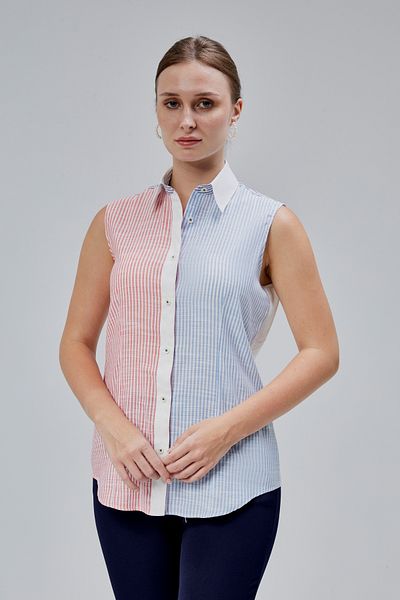 FARQIN Zero Sleeve Slim Fit Linen Women's Shirt