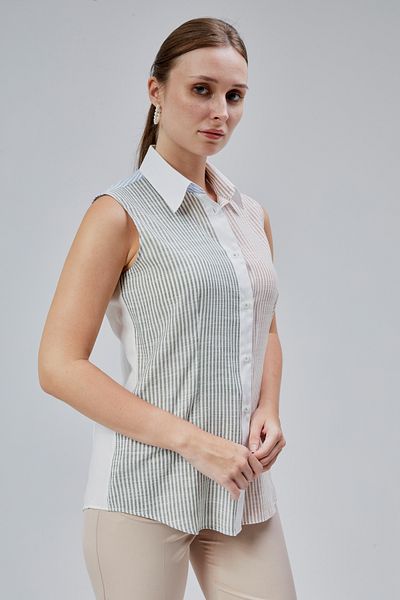 FARQIN Zero Sleeve Slim Fit Linen Women's Shirt