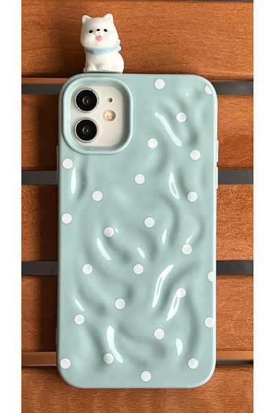 EDELFU iPhone 11 Compatible 3D Cat and Dog Phone Case – Embossed Polka Dot Hard Cover