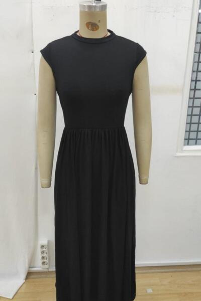 Mossta Φόρεμα με κοντό μανίκι από βισκόζη - Μαύρο