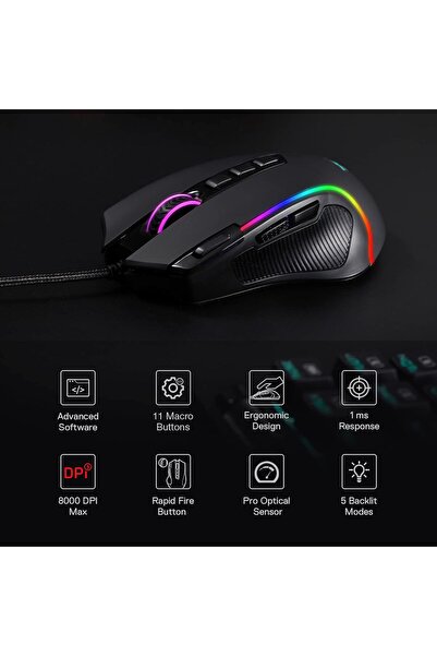 REDRAGON M612 Predator RGB Gaming Mouse, Wired, 8000 DPI, 11 Buttons