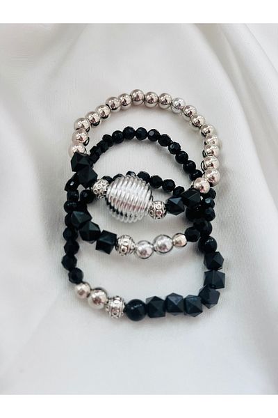 COCOSH TAKI Black Silver Color Stone Multi Combination Bracelet