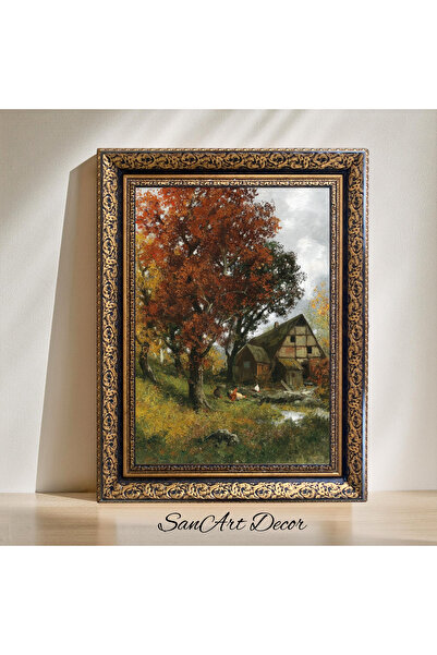 Sanart Pictură de epocă cu cadru, pictură imprimată în ulei, pictură înrămată, decor artistic, pictură peisaj