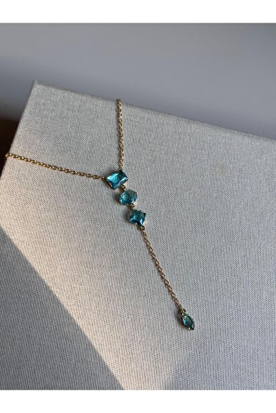 LEROSY CO. قلادة طويلة على شكل حرف Y من حجر الباجيت الأزرق - مجوهرات نسائية ر...