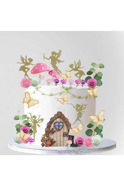 Baloane Vesele Magical Fairies Themed Cake Decoration with Butterflies and Story Elements TOP80