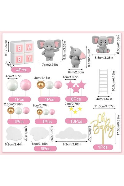 Baloane Vesele Oh Baby Cake Decoration Set with Elephants and Clouds TOP39-5