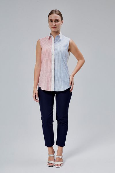 FARQIN Zero Sleeve Slim Fit Linen Women's Shirt