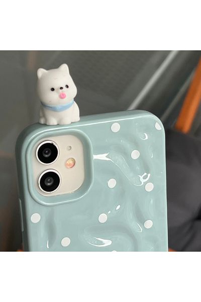 EDELFU iPhone 11 Compatible 3D Cat and Dog Phone Case – Embossed Polka Dot Hard Cover