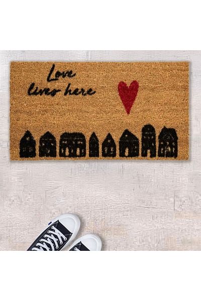 MATMEL Home Koko Heart Houses Patterned Door Mat - Beige - 35X60 cm