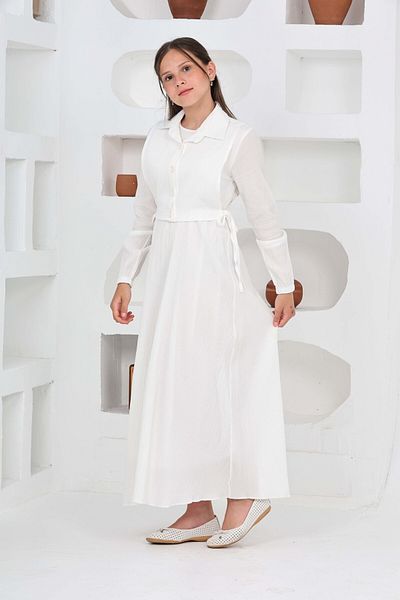 Asortix Girl's Long Length Seersucker Fabric Gilet & Dress Two Piece Set – Lined Elegant Set-4948