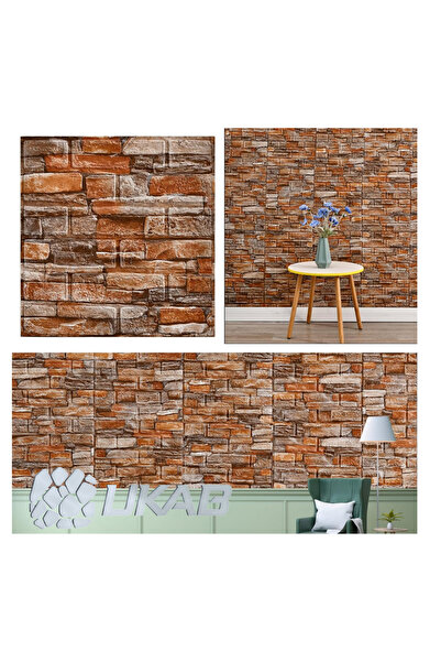 UKAB DEKOR Kendinden Yapışkanlı Kahverengi Tuğla Desen Köpük Duvar Kağıdı Pan...