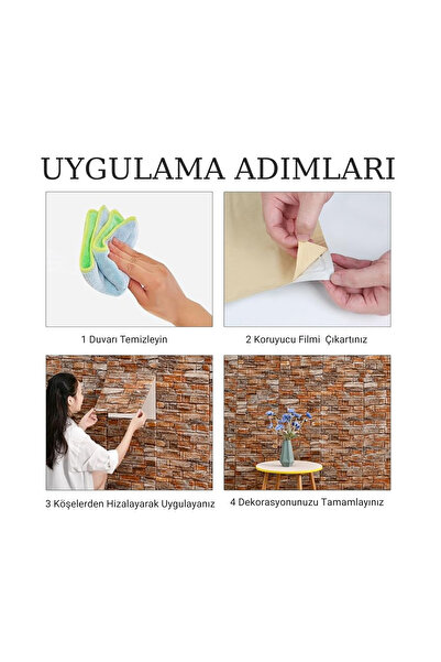 UKAB DEKOR Kendinden Yapışkanlı Kahverengi Tuğla Desen Köpük Duvar Kağıdı Paneli Mutfak Salon Dekoratif