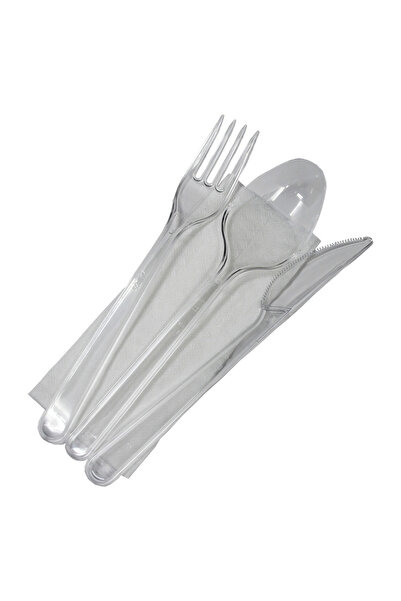 HORECA Set de 100 de Tris reutilizabile - furculiță, cuțit, lingură și șervețel