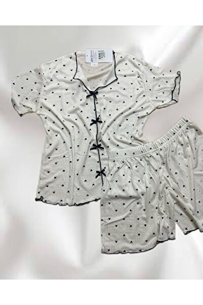 İpek Women's Short Sleeve Bow Detailed Shorts Pajama Set