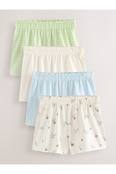 Next Baby Cotton White Blue Floral Patterned 4-Piece Shorts Set