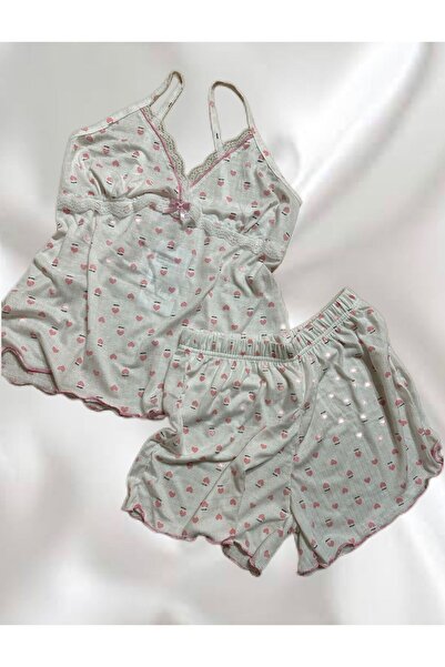 İpek Women's Rope Strap Lace Detailed Pajama Set with Shorts