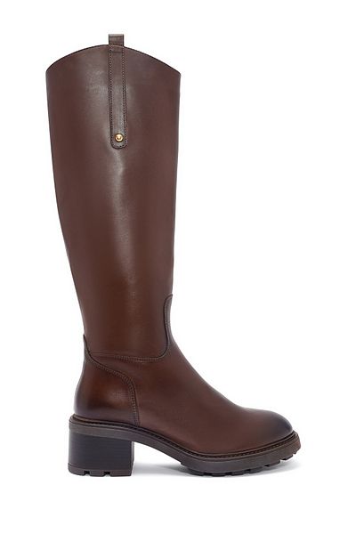 Derimod Women's Brown Zippered Short Heeled Leather Boots 25Wfd280918