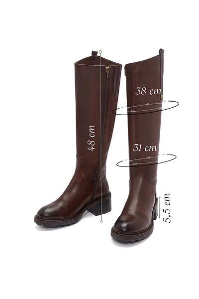 Derimod Women's Brown Zippered Short Heeled Leather Boots 25Wfd280918