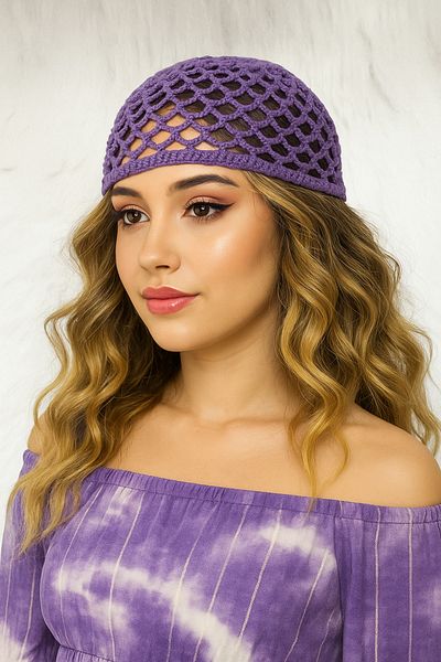 HAPPY HANDMADE Purple Crochet Knitted Hat / Pay 3Al2 / Summer Mesh Hat / Gift