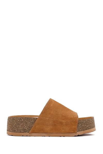Derimod Women's Tan Thick Soled Suede Leather Slippers 25Sfd182810