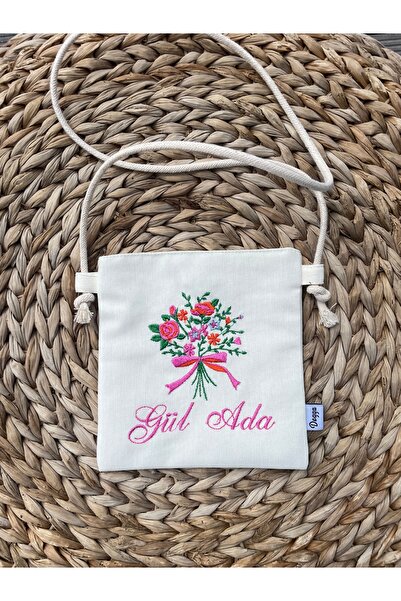 dogga design Kişiye Özel İsimli Nakışlı Bez Çanta - Çocuk Mini Çapraz Çanta