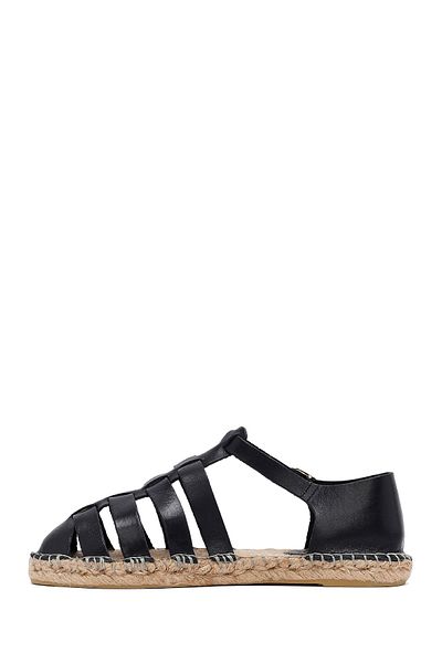 Derimod Women's Black Leather Espadrille 25Sfd206518