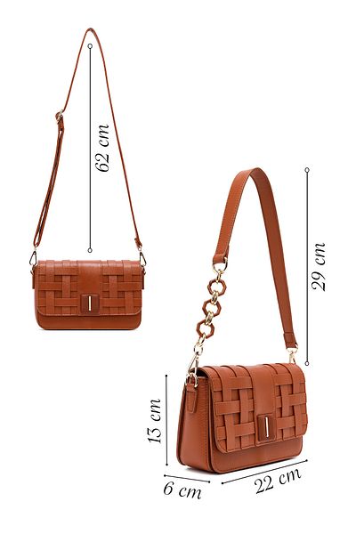 Derimod Women's Tan Long Strap Knitted Crossbody Bag 25Abd261529