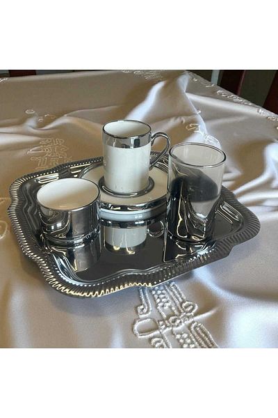 Noah Exclusive Smart Brown Presentation Set-Luxury Platinum Gilded Coffee Cup+Plate+Coffee Pot+Tray-Coffee Cup