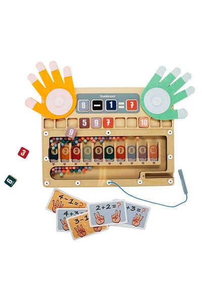TOYFEST Educational Wooden Math Game with Fingers and Beads 55 Beads 11 Blocks + Cards