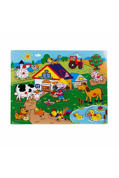 TOYFEST 9 Piece Wooden Pushpin Farm Puzzle – 40X30 cm Educational Bultak Game