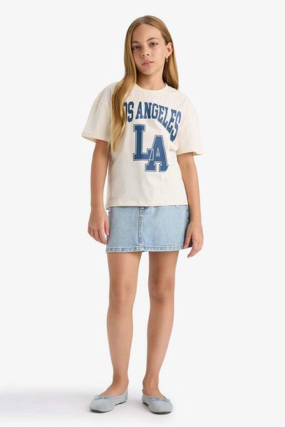 DeFacto Girls' Relax Fit Crew Neck Printed Short Sleeve T-Shirt G0455A825Au