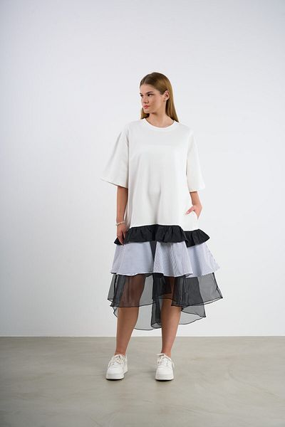 HANIQA Short Sleeve Summer Combed Cotton Dress with Tulle Skirt Detail |   44-50 |   25227