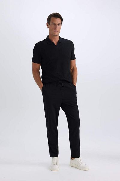 DeFacto New Season Slim Fit Slim Fit Polo Neck Short Sleeve Black T-Shirt