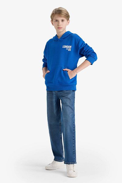 DeFacto Boy's Hooded Printed Soft Inside Furry School Sweatshirt E9579A825Au