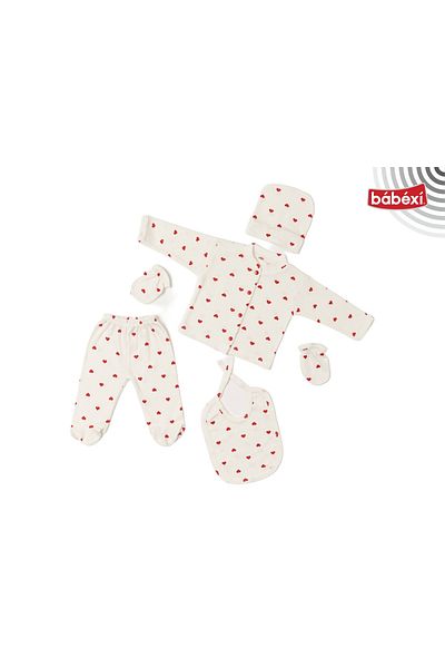 Babexi Ribbed 5 Piece Newborn Hospital Release Red Heart Bodysuit Set