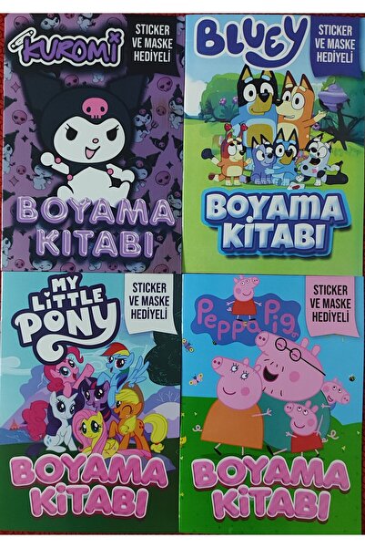 ada çanta kırtasiye 4 adet stickerli boyama kitabı (Kuromi-D/Bluey-B/my littl...