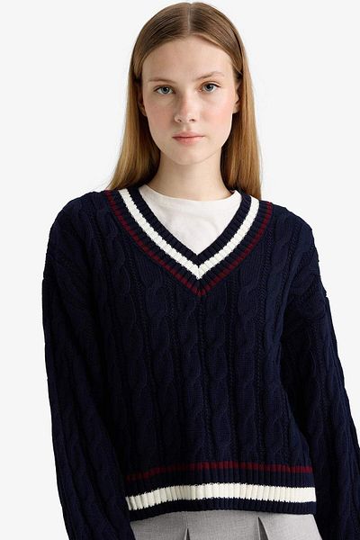 DeFacto Coool Regular Fit V-Neck Sweater C7321Ax25Wn