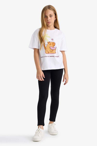 DeFacto Girls Oversize Wide Fit Crew Neck Printed Short Sleeve T-Shirt F9722A825Hs
