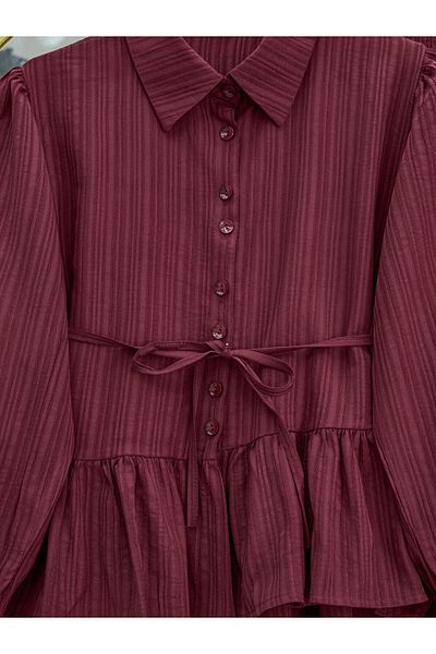 Modamorfo Ruffled Skirt, Buttoned Waist, Laced Skirt Suit - Burgundy