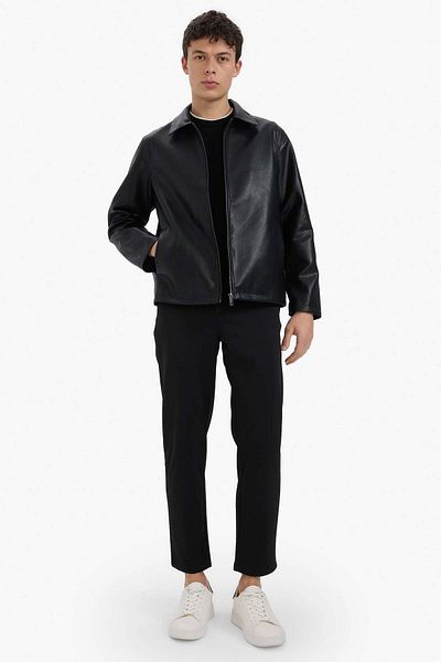 DeFacto Regular Fit Shirt Collar Zipper Faux Leather Jacket Coats E8888Ax25Au
