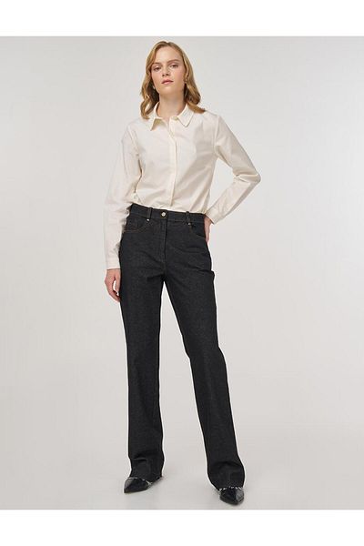 Kayra Straight High Waist Denim Trousers Black