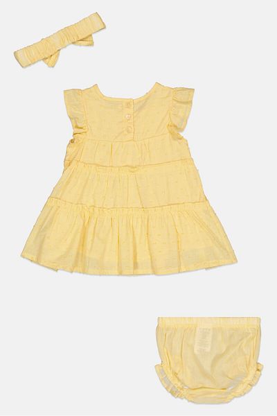 Quiltex Toddlers Girl 3 Pcs Textured Dress With Pantie And Headband, Yellow