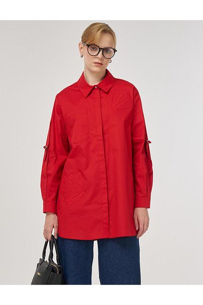 Kayra Embossed Cotton Tunic Red
