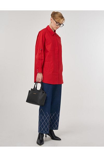 Kayra Embossed Cotton Tunic Red
