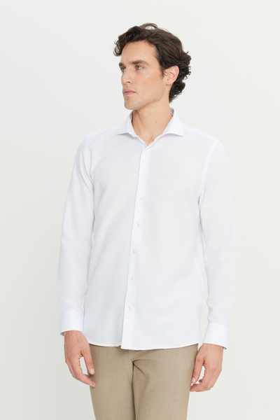 AC&Co / Altınyıldız Classics Чоловіча біла сорочка з вузьким кроєм, вузьким коміром, рукавами з манжетами та італійським коміром