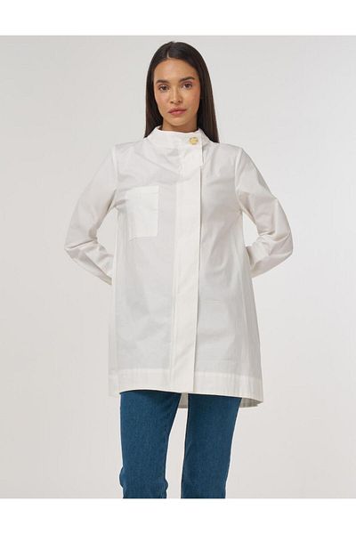 Kayra Shiny Buttoned Cotton Tunic Ecru