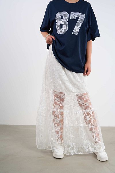 HANIQA Lace Skirt and Printed T-Shirt Set |   44-50 |   25232