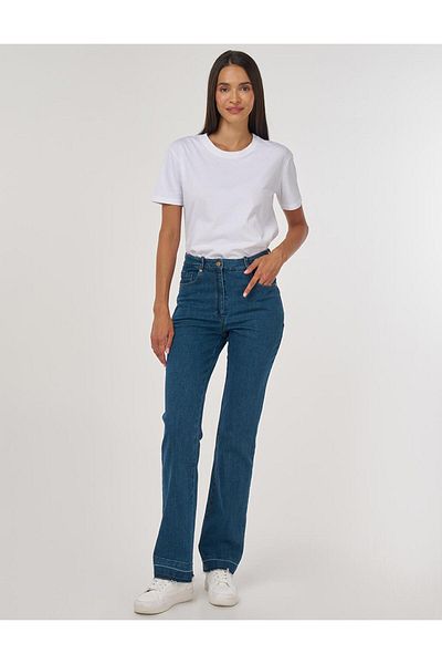 Kayra Straight High Waist Denim Trousers Navy Blue