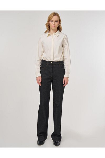 Kayra Straight High Waist Denim Trousers Black