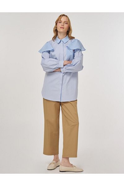 KYR Ruffle Detailed Cotton Tunic Blue